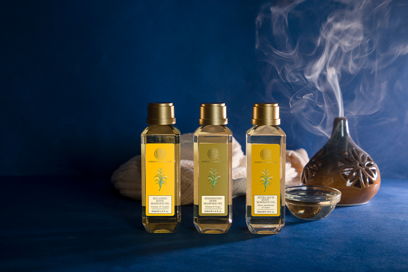 Three variants of the Forest Essentials Body Massage Oils