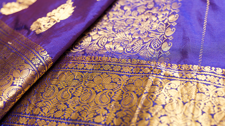 kanjivaram saree with pure gold